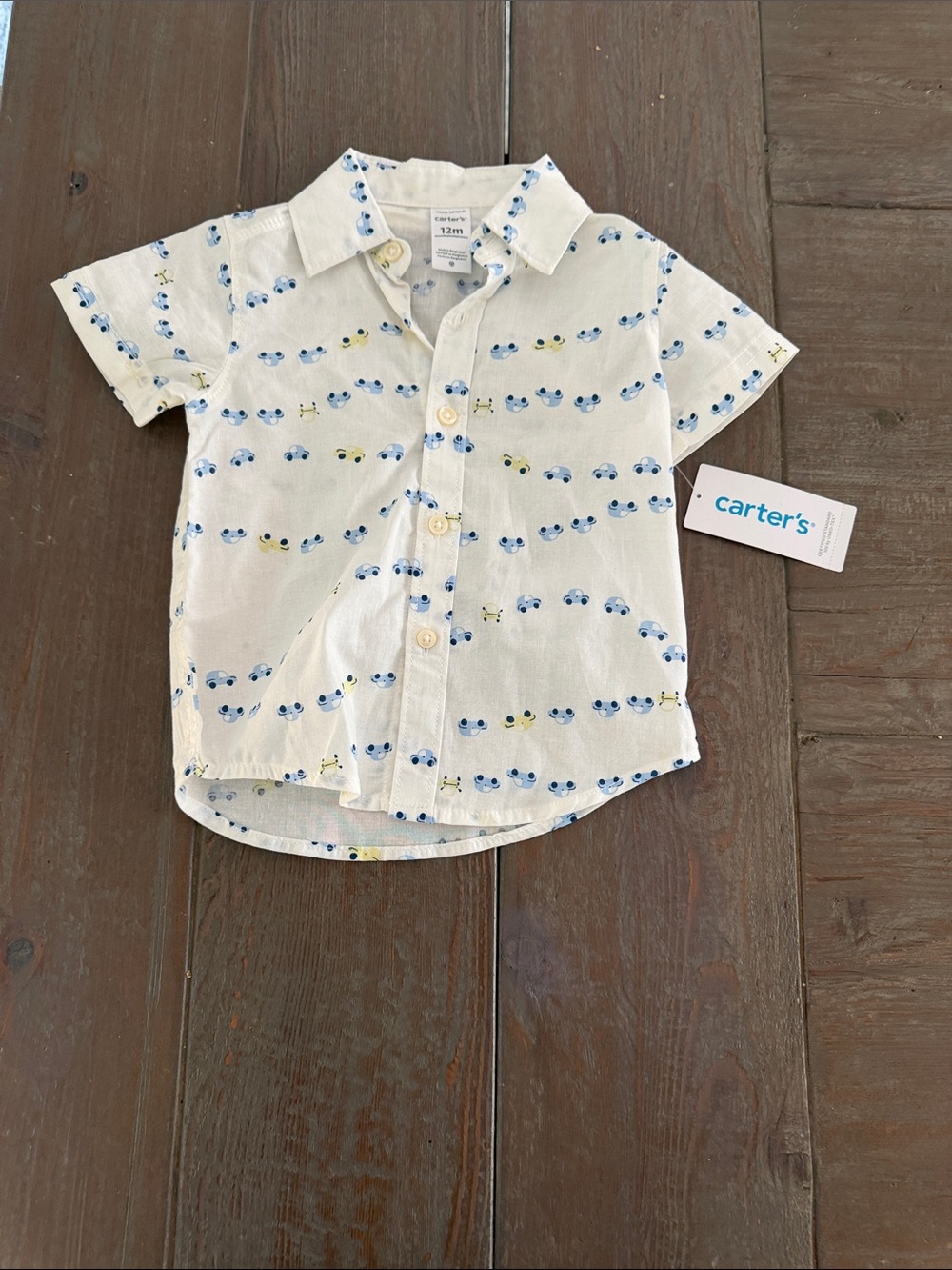 Carter's White Short-Sleeve Button-Down Shirt with Blue and Yellow Crab Print